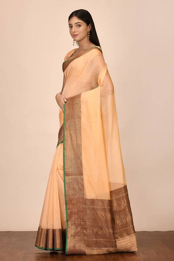 Nazaakat by Samara Singh Peach Banarasi Silk Cotton Saree 3