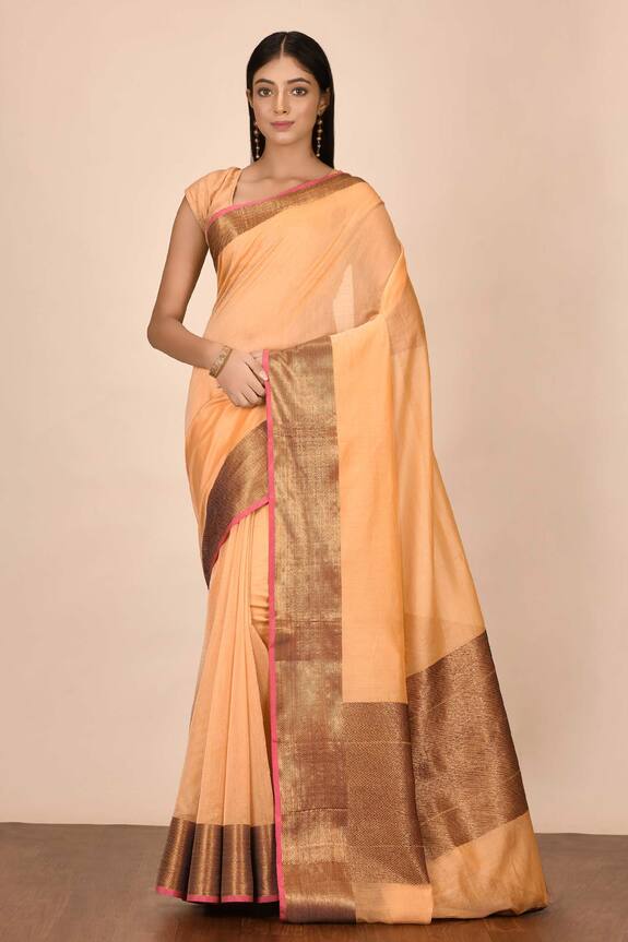 Nazaakat by Samara Singh Peach Banarasi Silk Cotton Saree 1