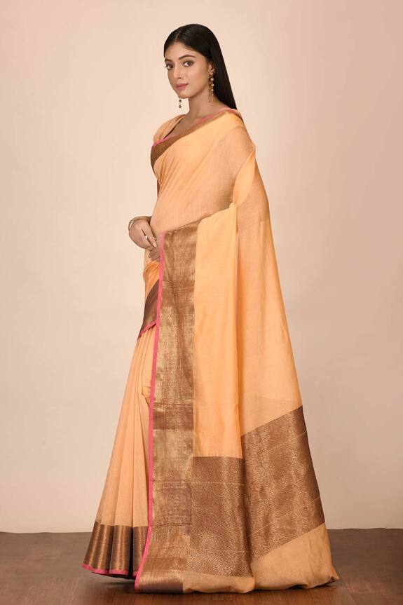 Nazaakat by Samara Singh Peach Banarasi Silk Cotton Saree 3