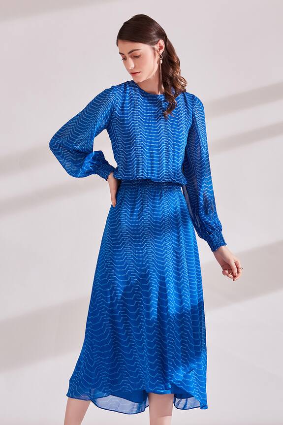 Namrata Joshipura Blue Viscose Georgette Bandhej Print Dress 0