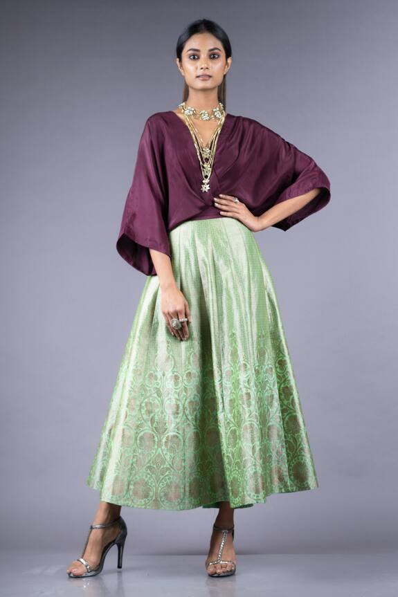 Shop_Nupur Kanoi_Purple Handloom Banarasi Kaftan Dress_at_Aza_Fashions