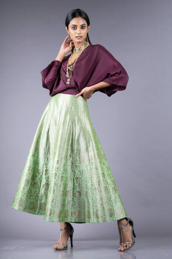 Buy_Nupur Kanoi_Purple Handloom Banarasi Kaftan Dress_at_Aza_Fashions