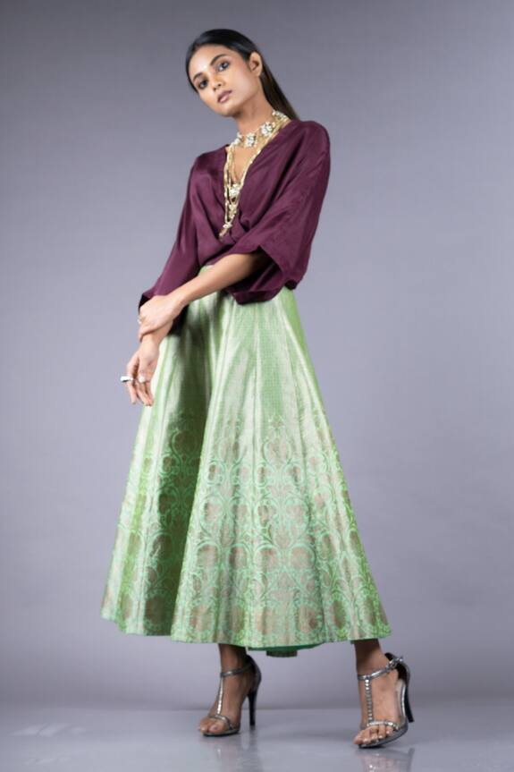 Nupur Kanoi_Purple Handloom Banarasi Kaftan Dress_Online_at_Aza_Fashions