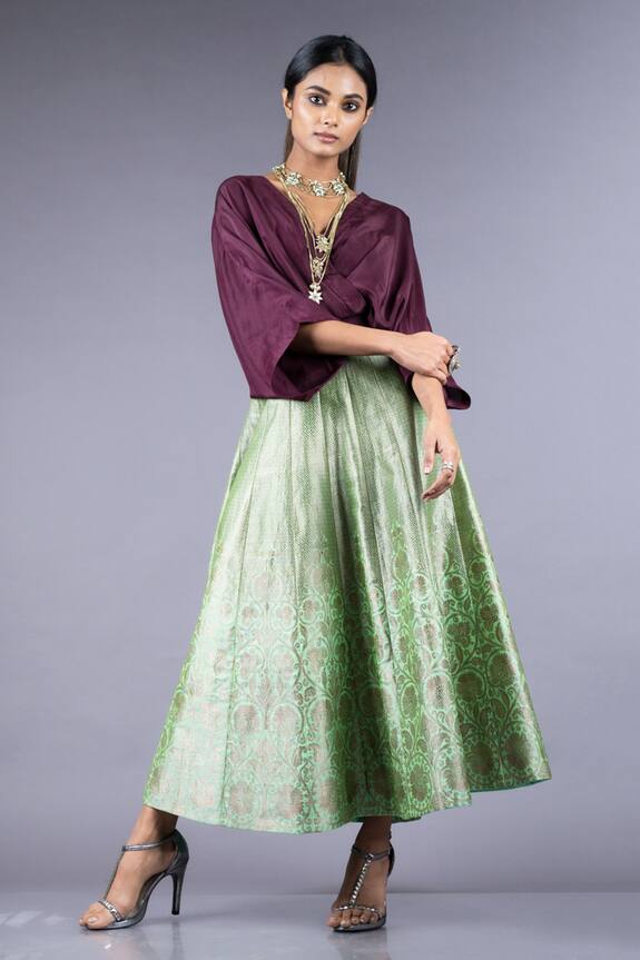 Buy_Nupur Kanoi_Purple Handloom Banarasi Kaftan Dress_Online_at_Aza_Fashions