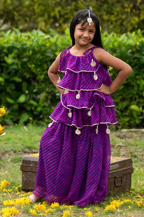 Fairies Forever Purple Leheriya Kurta And Sharara Set For Girls 0