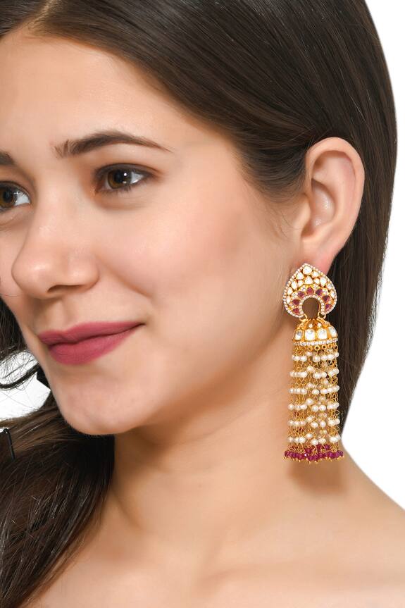 Zeeya Luxury Jewellery Kundan Studded Long Jhumka Earrings 1