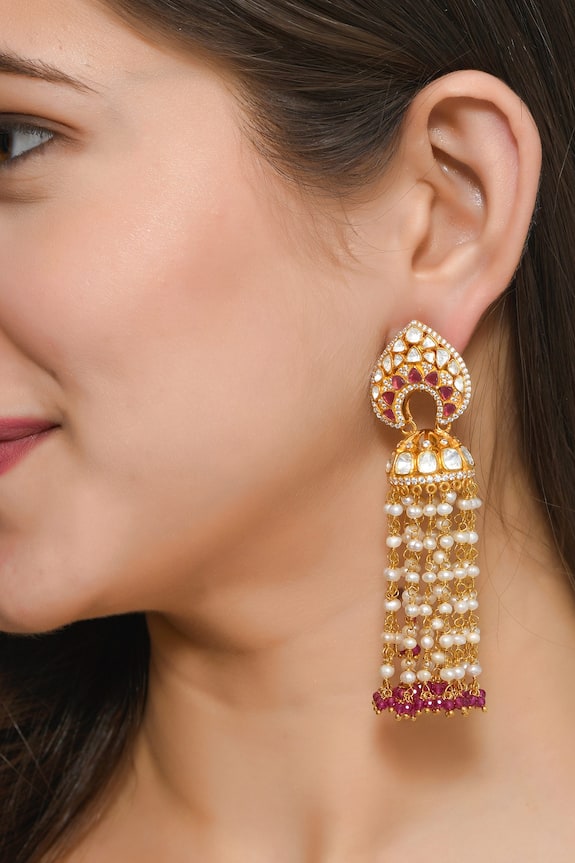 Zeeya Luxury Jewellery Kundan Studded Long Jhumka Earrings 3