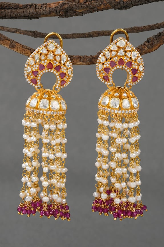 Zeeya Luxury Jewellery Kundan Studded Long Jhumka Earrings 4