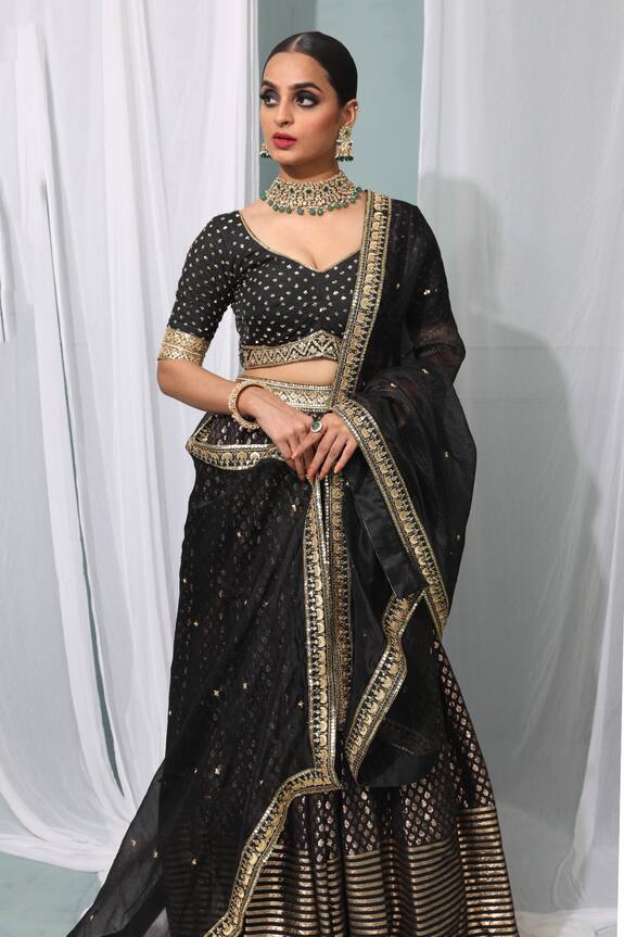 Neha Khullar Black Embroidered Banarasi Silk Lehenga Set 5