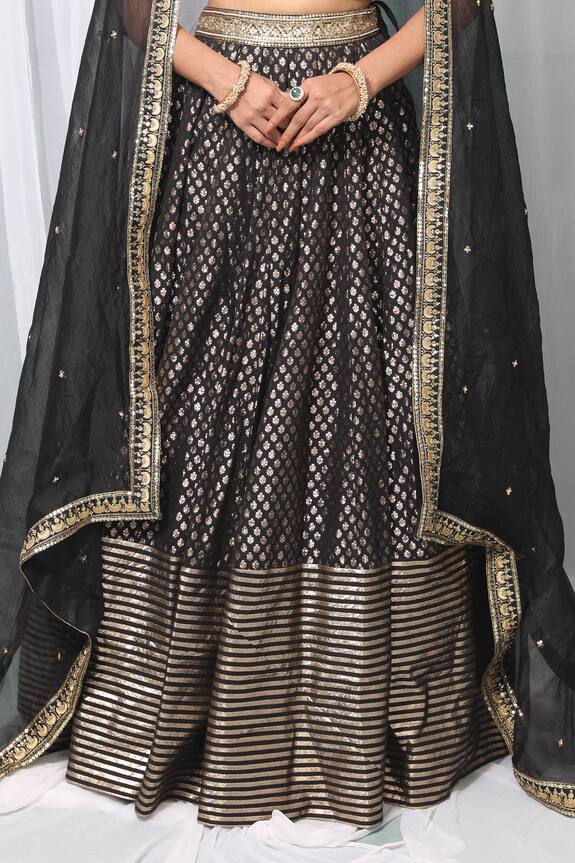 Neha Khullar Black Embroidered Banarasi Silk Lehenga Set 6
