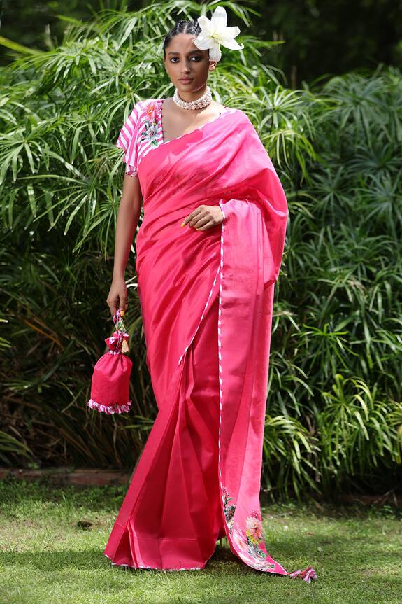 Nikasha Pink Chanderi Saree With Blouse 1