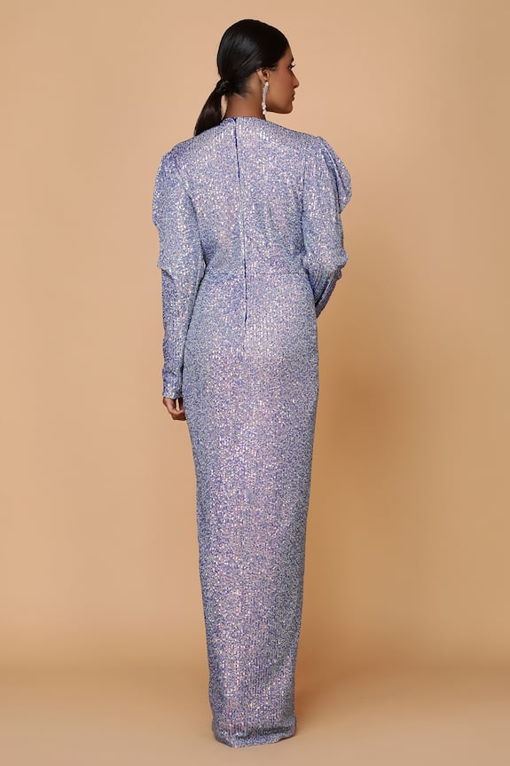 Neeta Lulla Blue Tulle Sequin Embellished Saree Gown 2
