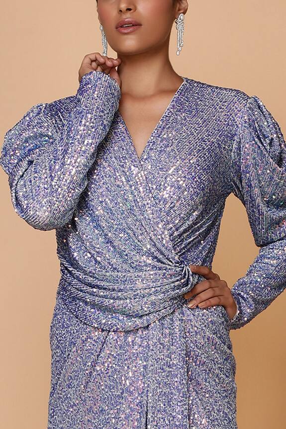 Neeta Lulla Blue Tulle Sequin Embellished Saree Gown 4