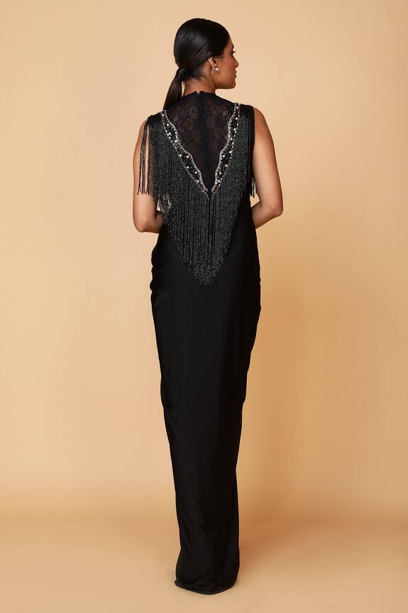 Neeta Lulla Black Silk Jersey Draped Saree Gown 2