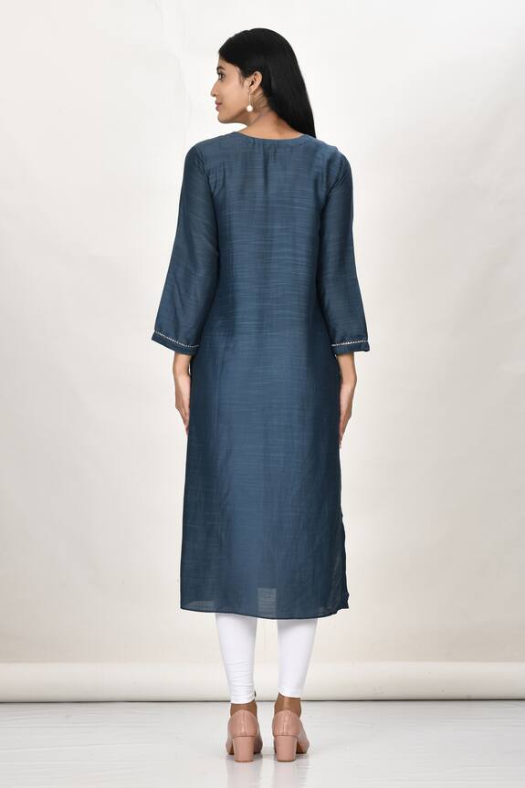 Khwaab by Sanjana Lakhani Blue Slub Cotton Silk Gota Patti Work Kurta 2