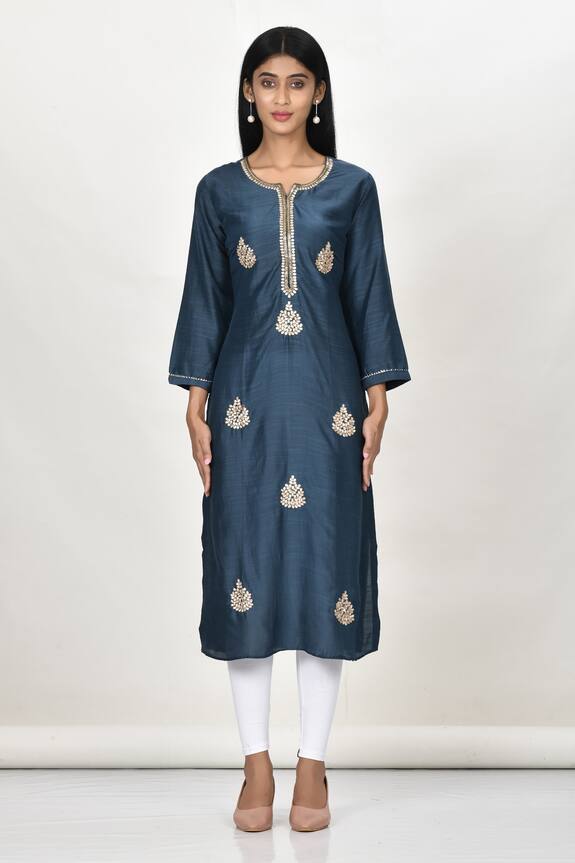 Khwaab by Sanjana Lakhani Blue Slub Cotton Silk Gota Patti Work Kurta 3