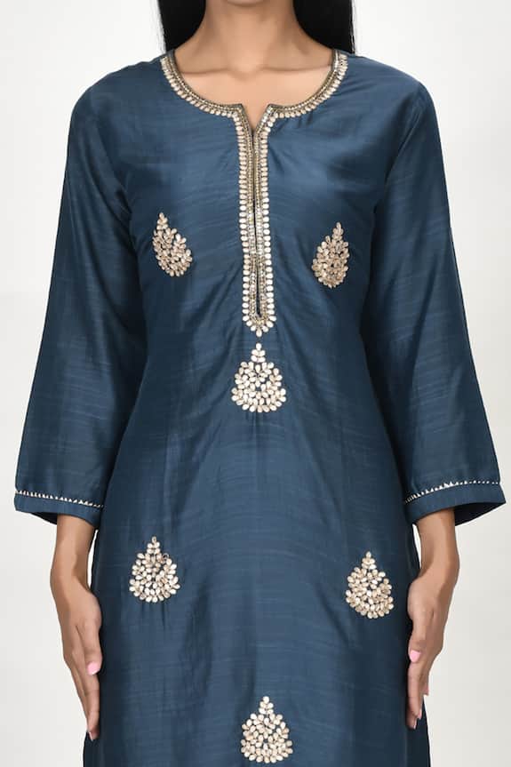 Khwaab by Sanjana Lakhani Blue Slub Cotton Silk Gota Patti Work Kurta 5