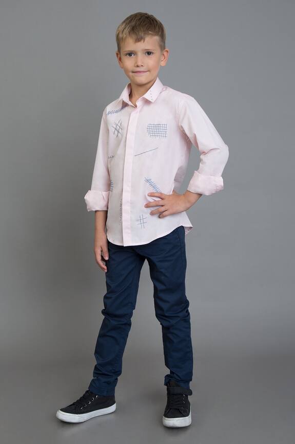 Noonoo Pink Embroidered Shirt For Boys 0