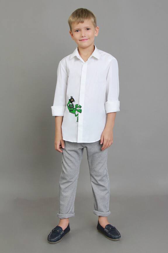 Noonoo White Embroidered Shirt For Boys 0