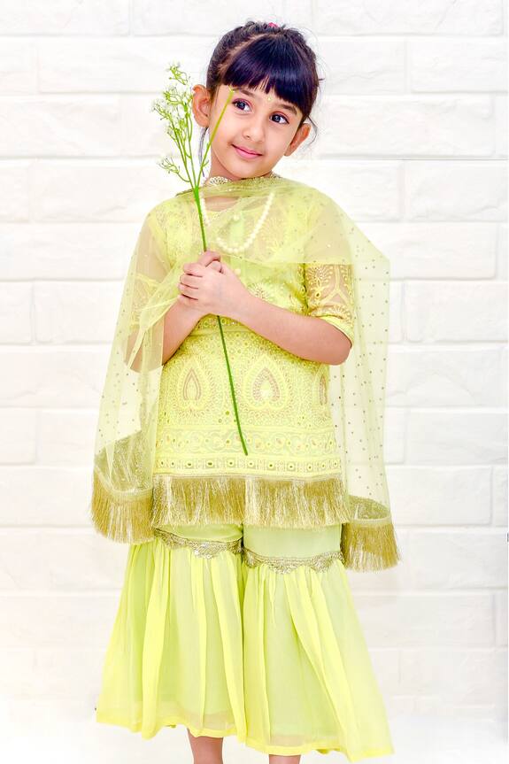 Nadaan Parindey Green Chikankari Kurta And Sharara Set For Girls 1