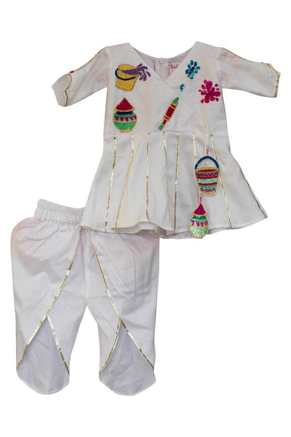 Nadaan Parindey White Embroidered Kurta And Dhoti Pant Set For Girls 1