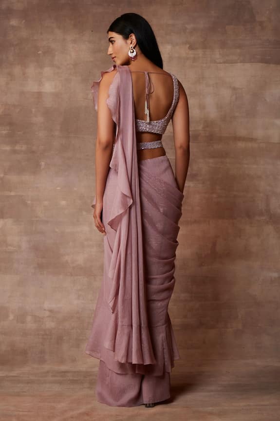 Neeta Lulla Purple Chiffon Pre-draped Ruffle Saree Set 2