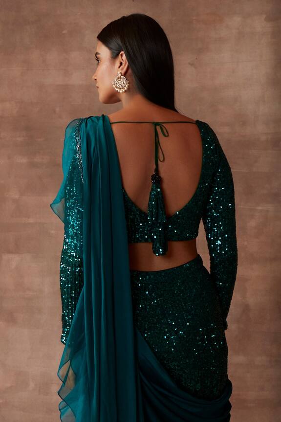 Neeta Lulla Green Tulle Pre-draped Sequin Work Pant Saree Set 6