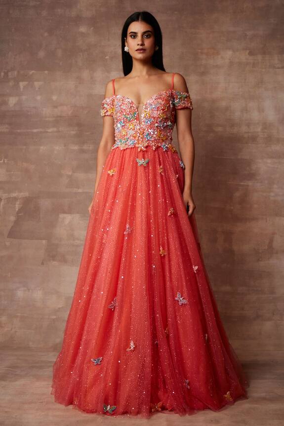 Neeta Lulla Orange Tulle Winged Bliss Embroidered Gown 1