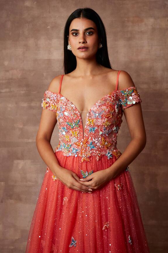 Neeta Lulla Orange Tulle Winged Bliss Embroidered Gown 4