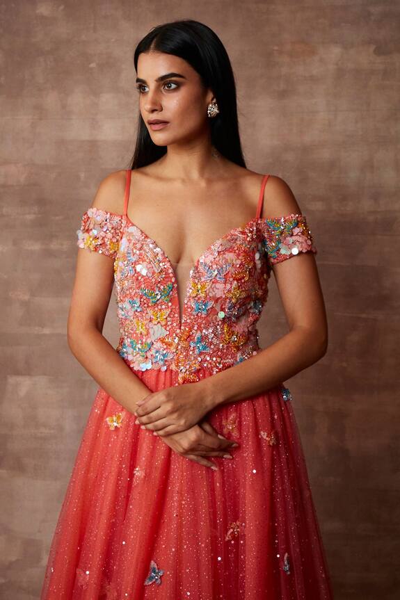 Neeta Lulla Orange Tulle Winged Bliss Embroidered Gown 5