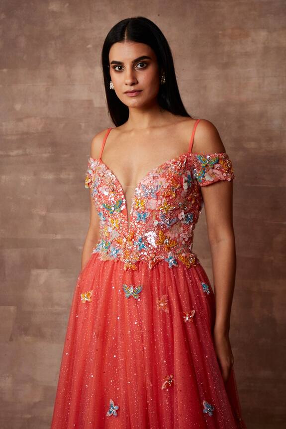 Neeta Lulla Orange Tulle Winged Bliss Embroidered Gown 6