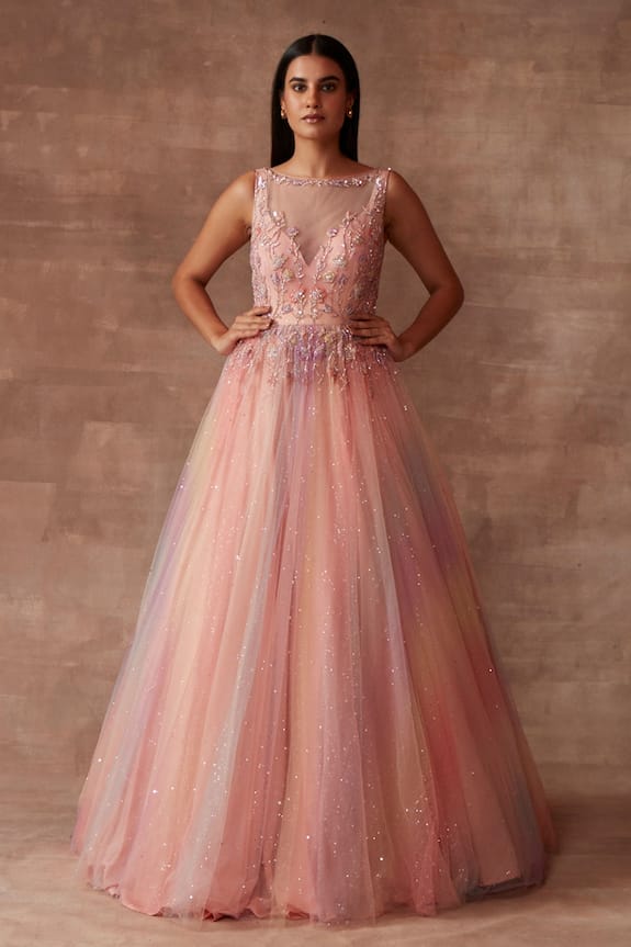 Neeta Lulla Peach Tulle Ariel Embellished Gown 1