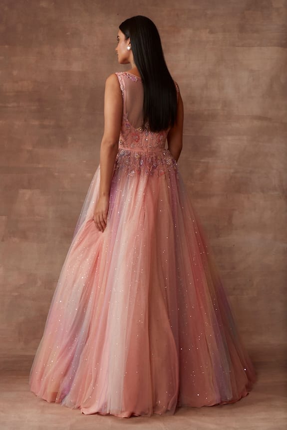 Neeta Lulla Peach Tulle Ariel Embellished Gown 2