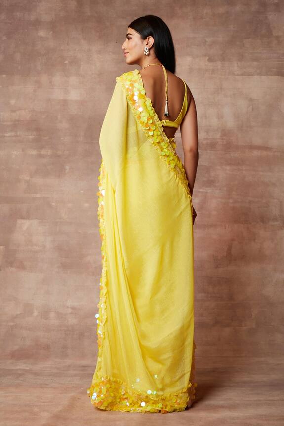 Neeta Lulla Yellow Chiffon Sunglow Sequin Border Saree With Blouse 2