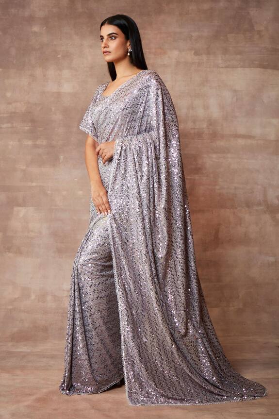 Neeta Lulla Grey Tulle Starlight Sequin Embellished Saree With Blouse 3