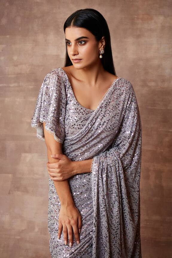 Neeta Lulla Grey Tulle Starlight Sequin Embellished Saree With Blouse 4