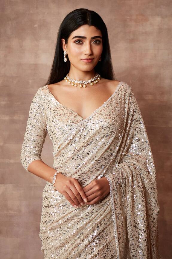Neeta Lulla White Tulle Stardust Sequin Embellished Saree With Blouse 3