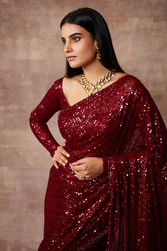 Neeta Lulla Red Tulle Roseann Sequin Embellished Saree With Blouse 3