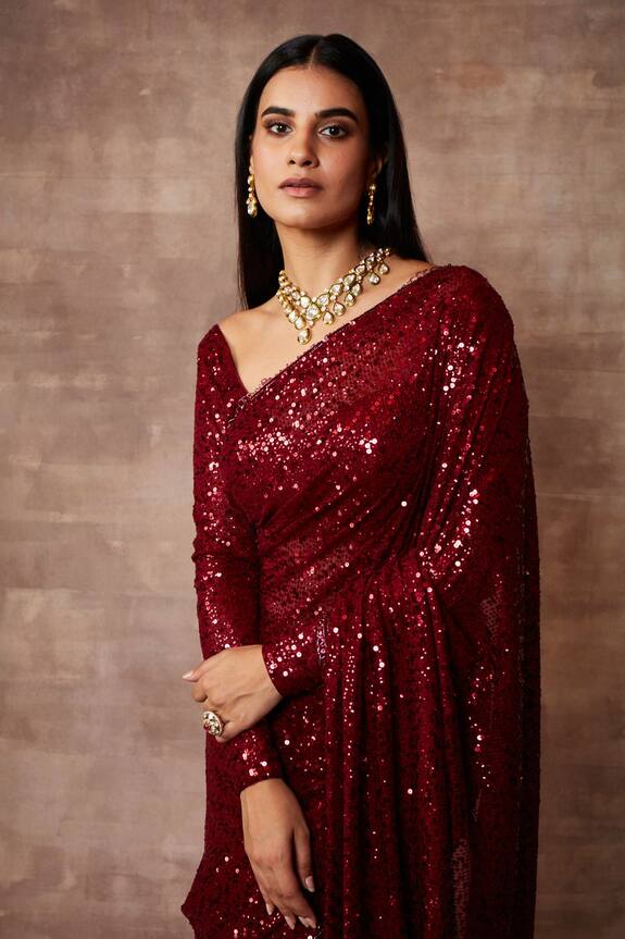 Neeta Lulla Red Tulle Roseann Sequin Embellished Saree With Blouse 4