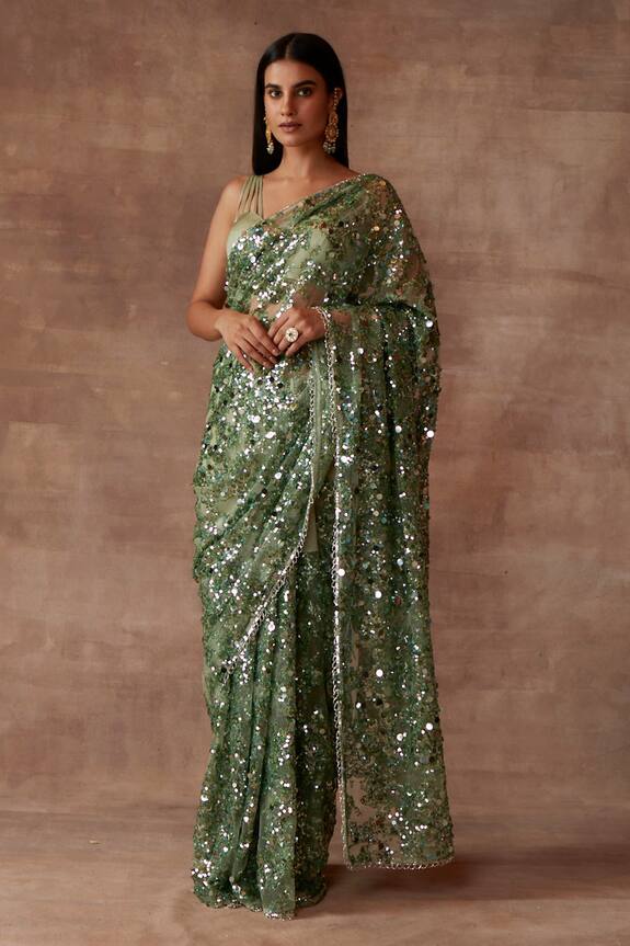 Neeta Lulla Green Tulle Jade Sequin Embellished Saree With Blouse 1