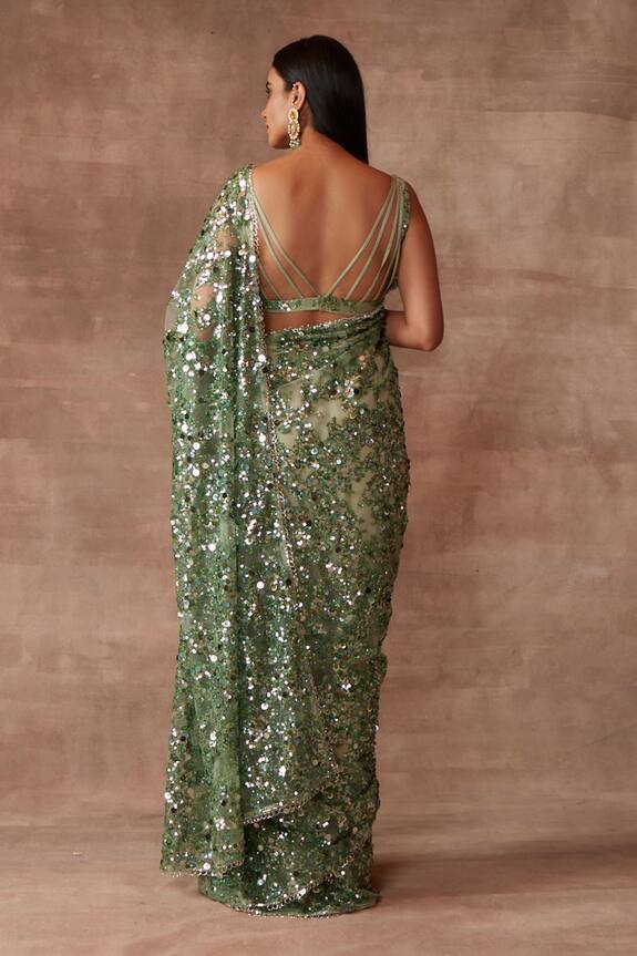 Neeta Lulla Green Tulle Jade Sequin Embellished Saree With Blouse 2