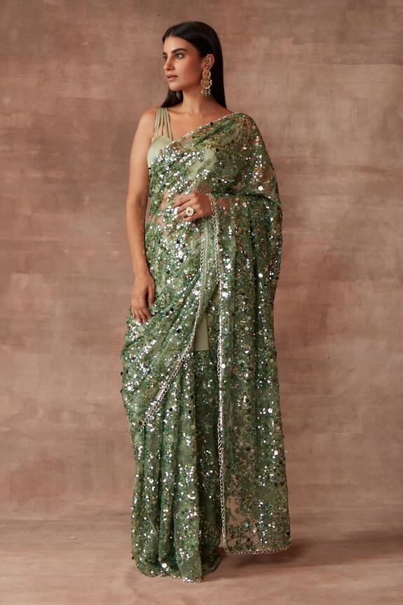 Neeta Lulla Green Tulle Jade Sequin Embellished Saree With Blouse 3