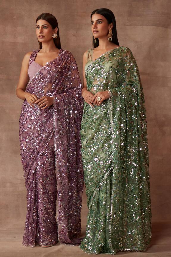 Neeta Lulla Green Tulle Jade Sequin Embellished Saree With Blouse 4