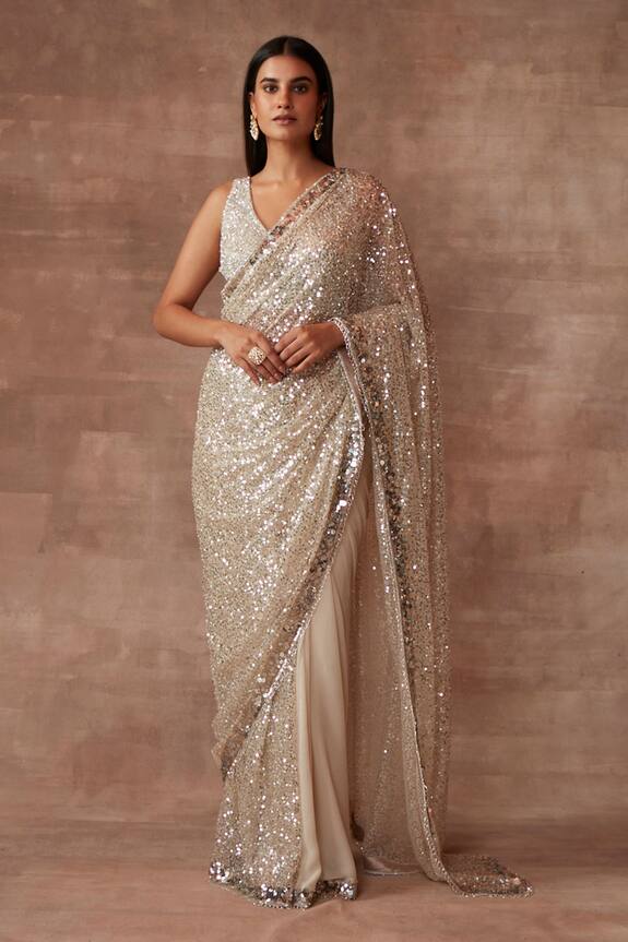 Neeta Lulla White Tulle Sparkle Sequin Embellished Saree With Blouse 1