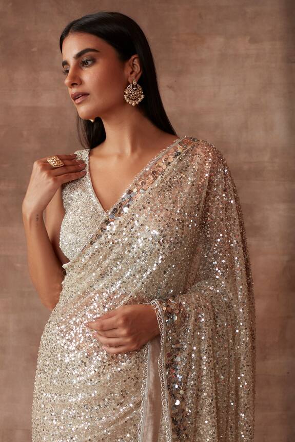 Neeta Lulla White Tulle Sparkle Sequin Embellished Saree With Blouse 6