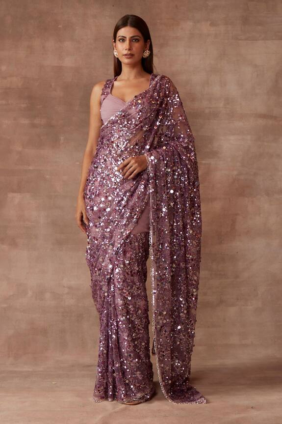 Neeta Lulla Purple Tulle Twilight Sequin Embellished Saree With Blouse 1
