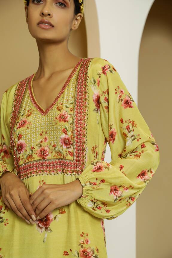Kalista Yellow Cotton Silk Tehseem Kurta And Sharara Set 4
