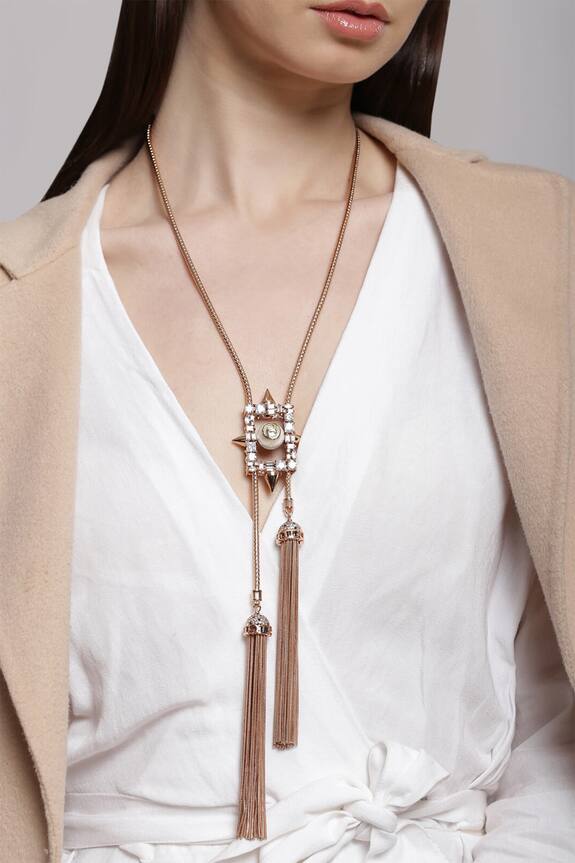 Outhouse Crystal Tassel Pendant Necklace 0