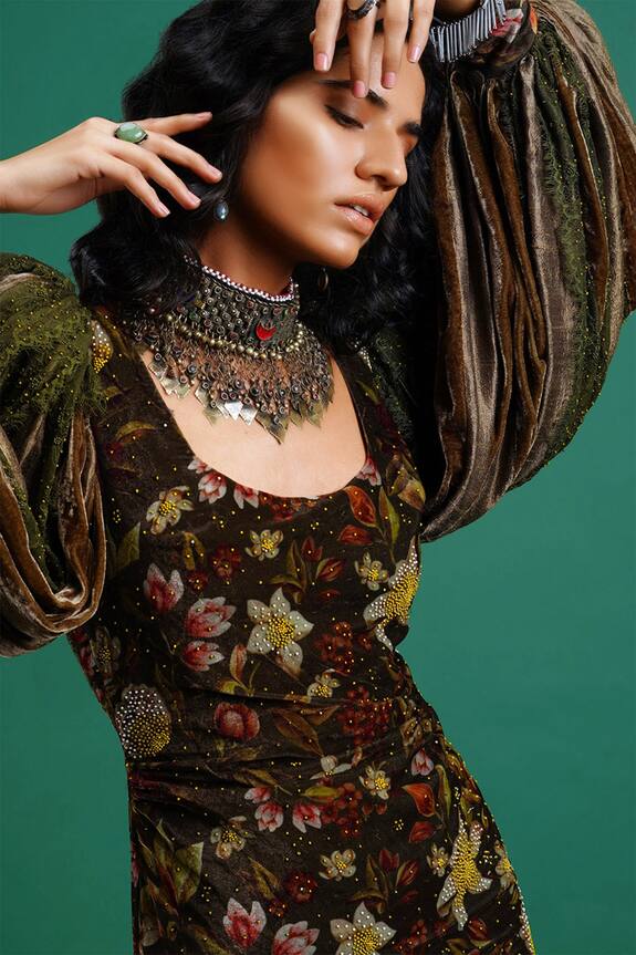Buy Nidhi Yasha Green Viscose Printed Dress Online | Aza Fashions