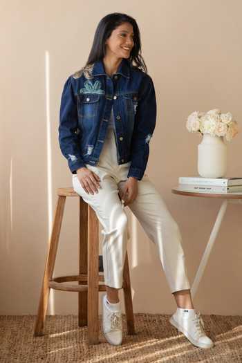Rhe-Ana Blue Cotton Fawn Denim Jacket 